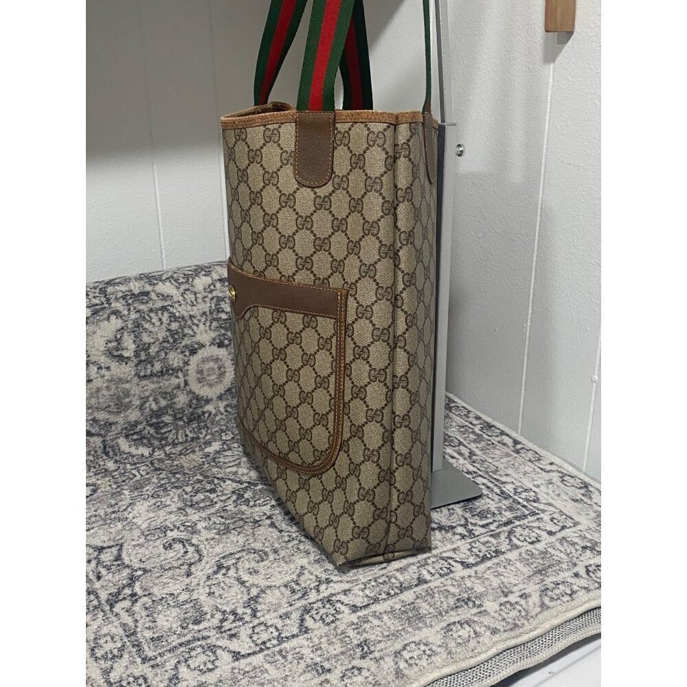 Vintage Gucci GG Supreme Monogram Sherry Line Canvas Tote Bag in Tan Brown - Picture 3 of 10